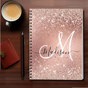 Cute ro guld faux glitter monogram anteckningsbok