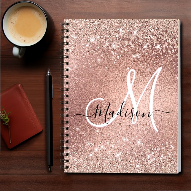 Cute ro guld faux glitter monogram anteckningsbok (Skapare uppladdad)