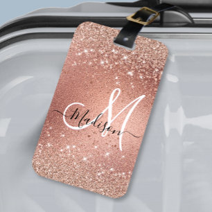 Cute ro guld faux glitter monogram bagagebricka