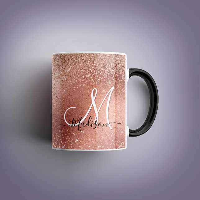 Cute ro guld faux glitter monogram mugg (Skapare uppladdad)