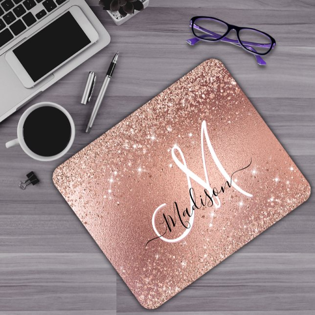 Cute ro guld faux glitter monogram musmatta (Skapare uppladdad)