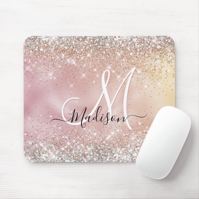 Cute ro guld faux silver glitter musmatta (Med mus)
