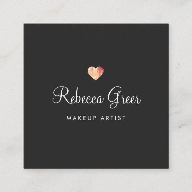 Cute Ro Guld Heart Black Beauty Consultant Fyrkantigt Visitkort (Framsida)