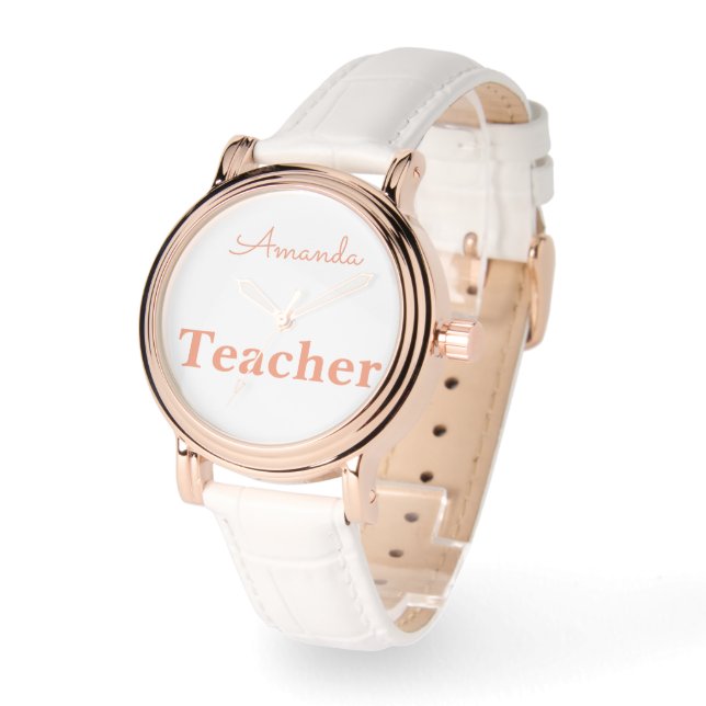 Cute Ro Guld White Teacher Personlig Namn Armbandsur (Vinkel)