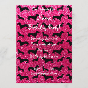 Cute ro rosa dachshund glitter mönster inbjudningar