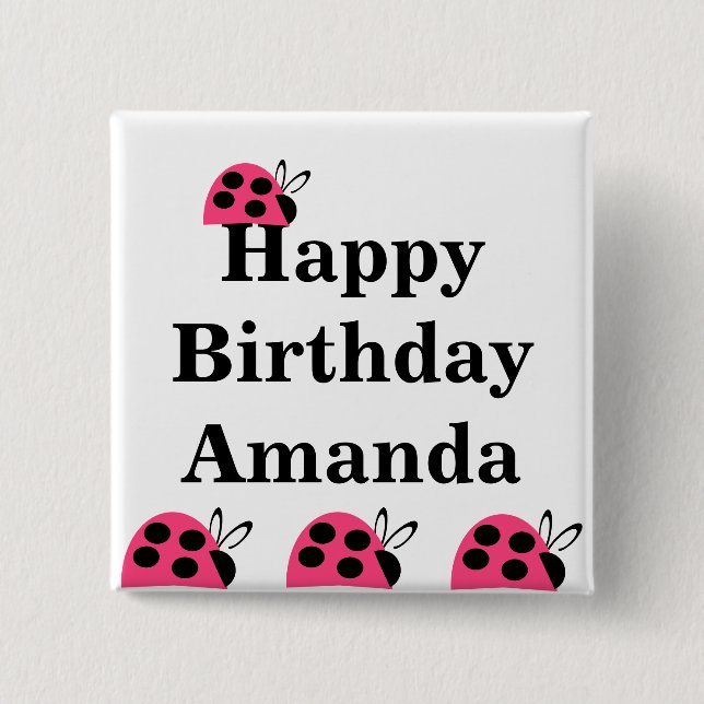 Cute Ro Rosa Ladybug Birthday Knapp (Framsida)