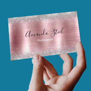 Cute ro silver faux glitter magnetiska visitkort