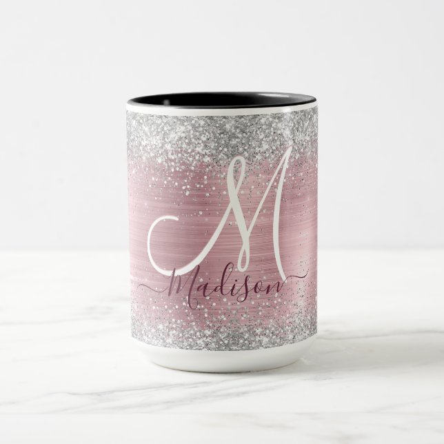 Cute ro  silver faux glitter monogram mugg (Center)