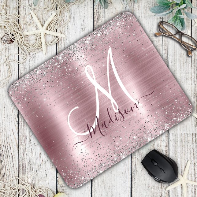 Cute ro  silver faux glitter monogram musmatta (Skapare uppladdad)