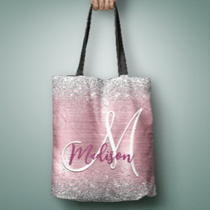Cute ro silver faux glitter monogram tygkasse
