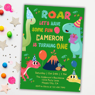 Cute Roar Dinosaur har Roligt 1:a födelsedag party Inbjudningar