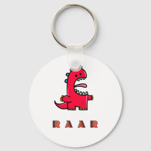 Cute Roaring Red Dinosaur RAAR Nyckelring