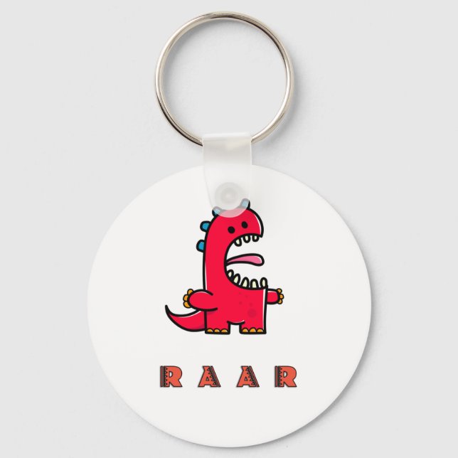 Cute Roaring Red Dinosaur RAAR Nyckelring (Framsida)