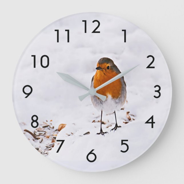 Cute Robin bird i snö Stor Klocka (Framsida)