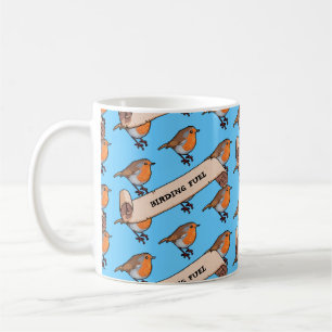Cute Robin Birding Fuel Retro Pixel Art Mönster Kaffemugg