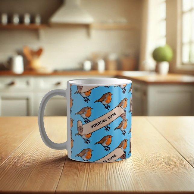 Cute Robin Birding Fuel Retro Pixel Art Mönster Kaffemugg (Skapare uppladdad)