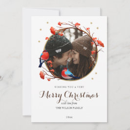 Cute Robin Birds Berries, julfoto för krans Julkort