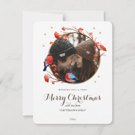 Cute Robin Birds Berries, julfoto för krans Julkort