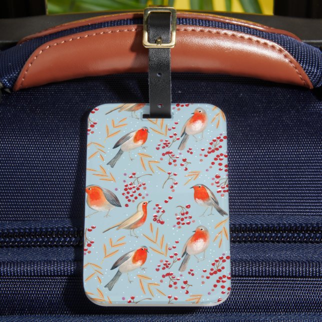 Cute Robin Blue Winter-julfåglar mönster Bagagebricka (Framsida Insitu 2)