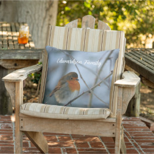 Cute Robin-fågelfoto monogrammad Kudde