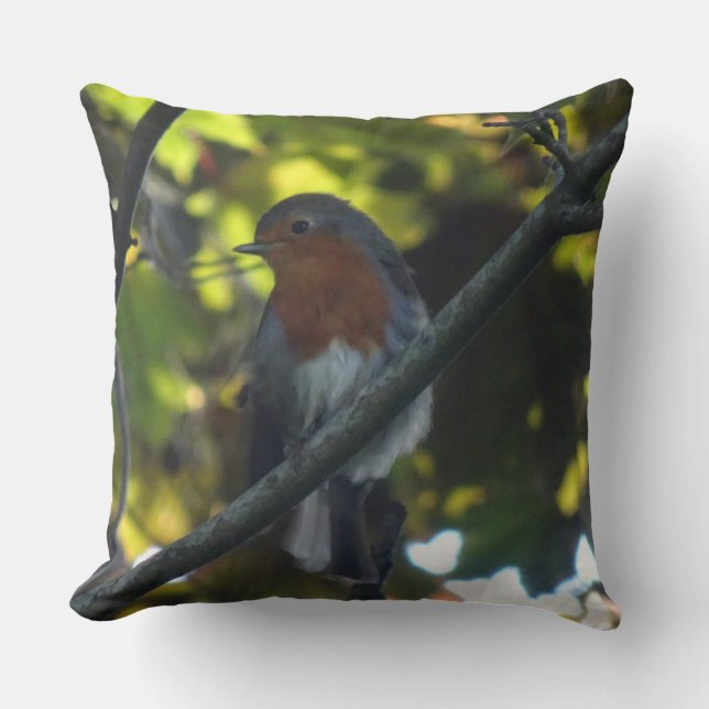 Cute Robin i Träd Dekorativ kudde (Framsida)