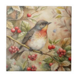 Cute Robin Kakelplatta<br><div class="desc">En underbar Robin på gren med bär</div>