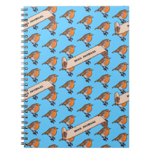 Cute Robin Lägg till ditt namn Retro Pixel Art Mön Anteckningsbok