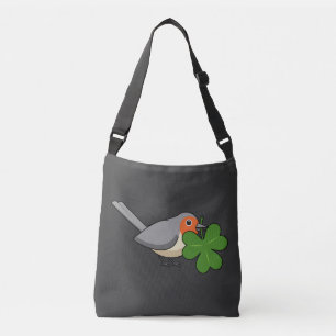 Cute Robin med Shamrock Klöver Tecknad Axelväska