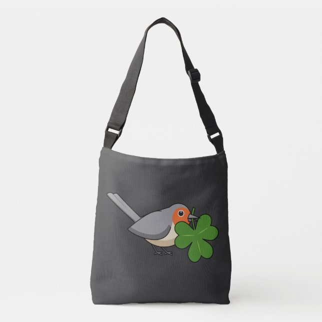 Cute Robin med Shamrock Klöver Tecknad Axelväska (Framsida)