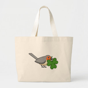 Cute Robin med Shamrock Klöver Tecknad Jumbo Tygkasse