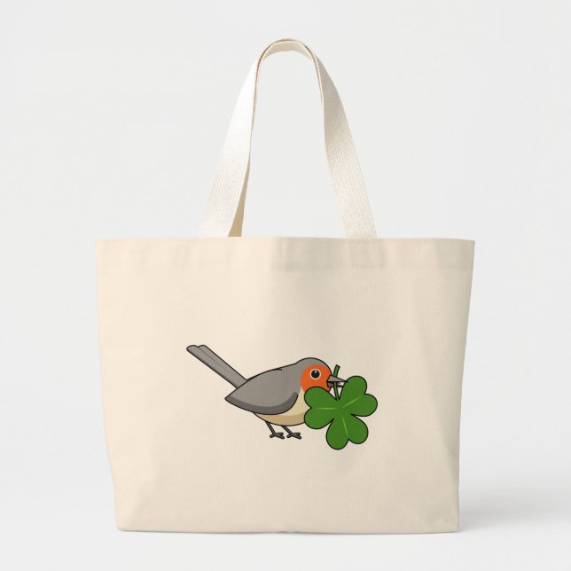 Cute Robin med Shamrock Klöver Tecknad Jumbo Tygkasse (Framsidan)
