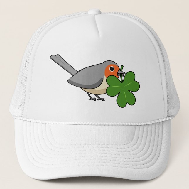 Cute Robin med Shamrock Klöver Tecknad Keps (Framsida)