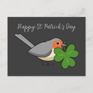 Cute Robin med Shamrock Klöver Tecknad   Lägg till Helg Vykort