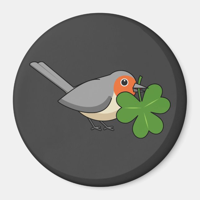 Cute Robin med Shamrock Klöver Tecknad Magnet (Framsidan)