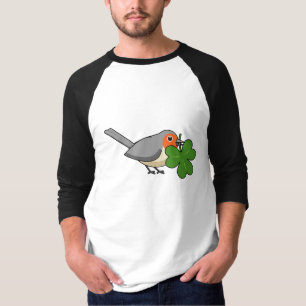 Cute Robin med Shamrock Klöver Tecknad T Shirt