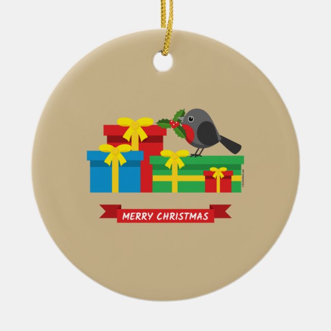 Cute Robin och de fyra färgstarka gåvorna Julgransprydnad Keramik (Framsidan)