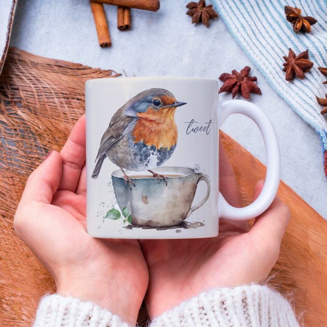 Cute Robin Orange Bird Watercolor Kaffemugg (Skapare uppladdad)