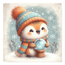 Cute Robin with Snowglobe Kids Room Wall Art