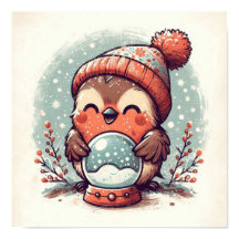 Cute Robin with Snowglobe Kids Room Wall Art