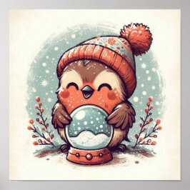 Cute Robin with Snowglobe Kids Room Wall Art Poster