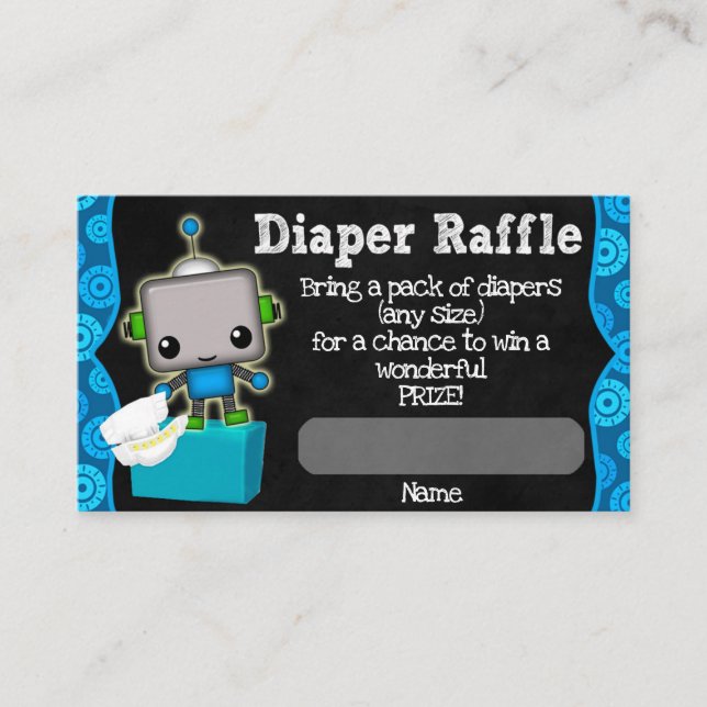 Cute Robot Baby Shower Diaper Raffle Biljett #072B Tilläggskort (Framsida)