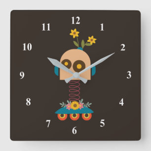 Cute robot - barndesign fyrkantig klocka
