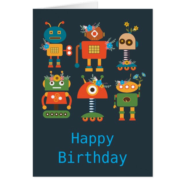 Cute robot - barndesign hälsningskort (Framsidan)