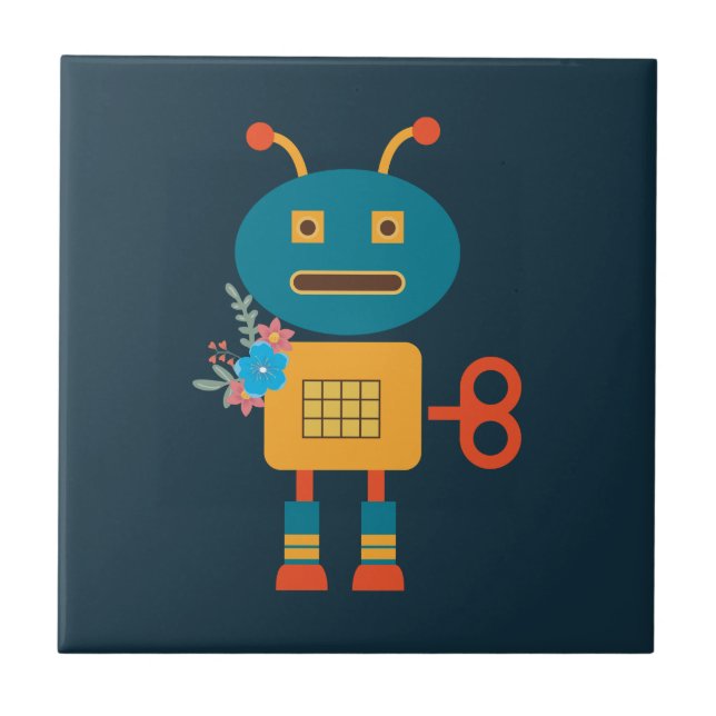 Cute robot - barndesign kakelplatta (Framsidan)