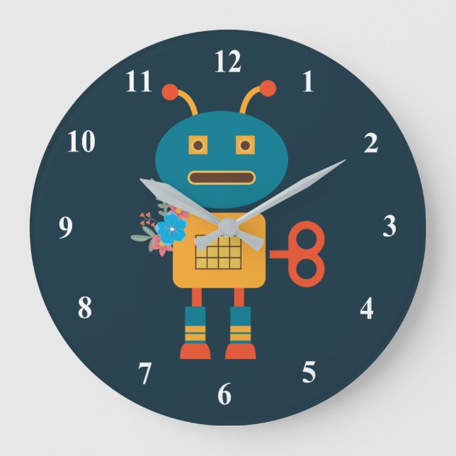 Cute robot - barndesign stor klocka (Framsida)