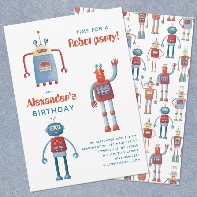 Cute Robot Barns födelsedag Party Call Inbjudningar (Skapare uppladdad)