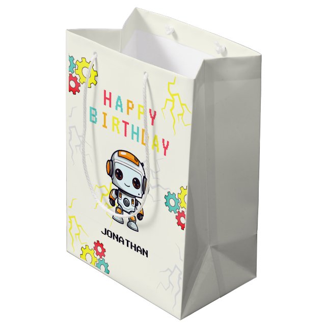Cute Robot Boy Birthday Gift Bag (Baksidan Vinklad)