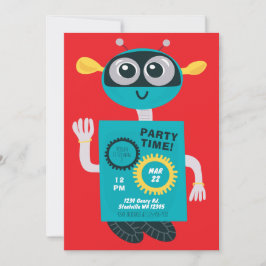 Cute Robot Boys Second Birthday Invitation Inbjudningar