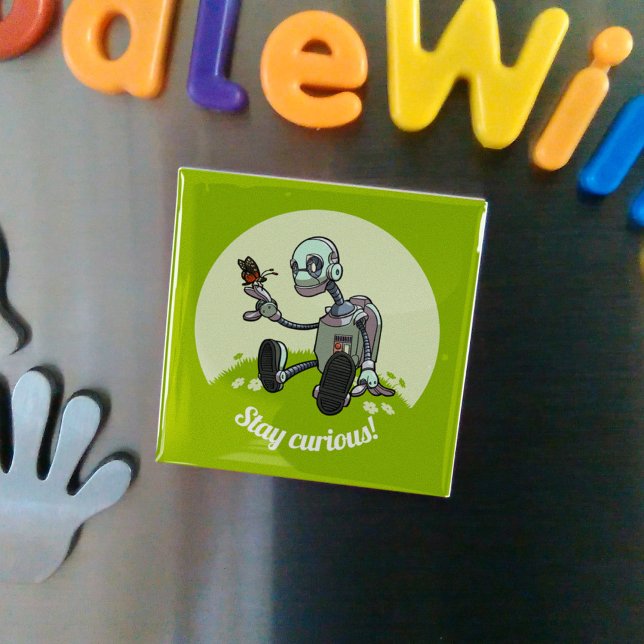 Cute Robot & Butterfly, håll dig Nyfiken! Tecknad Magnet (Skapare uppladdad)