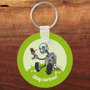 Cute Robot & Butterfly, håll dig Nyfiken! Tecknad Nyckelring
